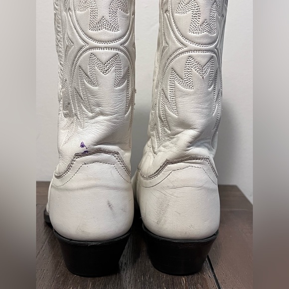 Justin White Leather Western Cowgirl Boots Womens size 7.5 - Picture 9 of 12